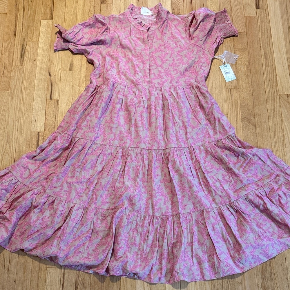 NWT Tuckernuck Hyacinth House Tan & Pink Vines Bennett Maxi Dress Sz XXL